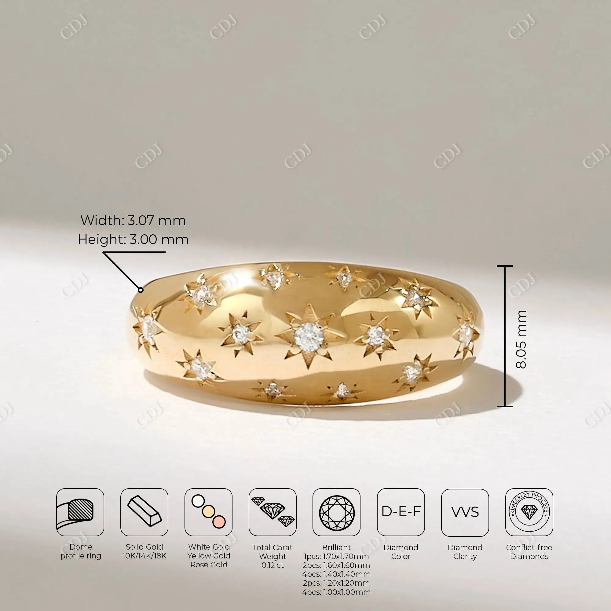 0.12CTW Round Cut Lab Grown Diamond Star Dome Ring