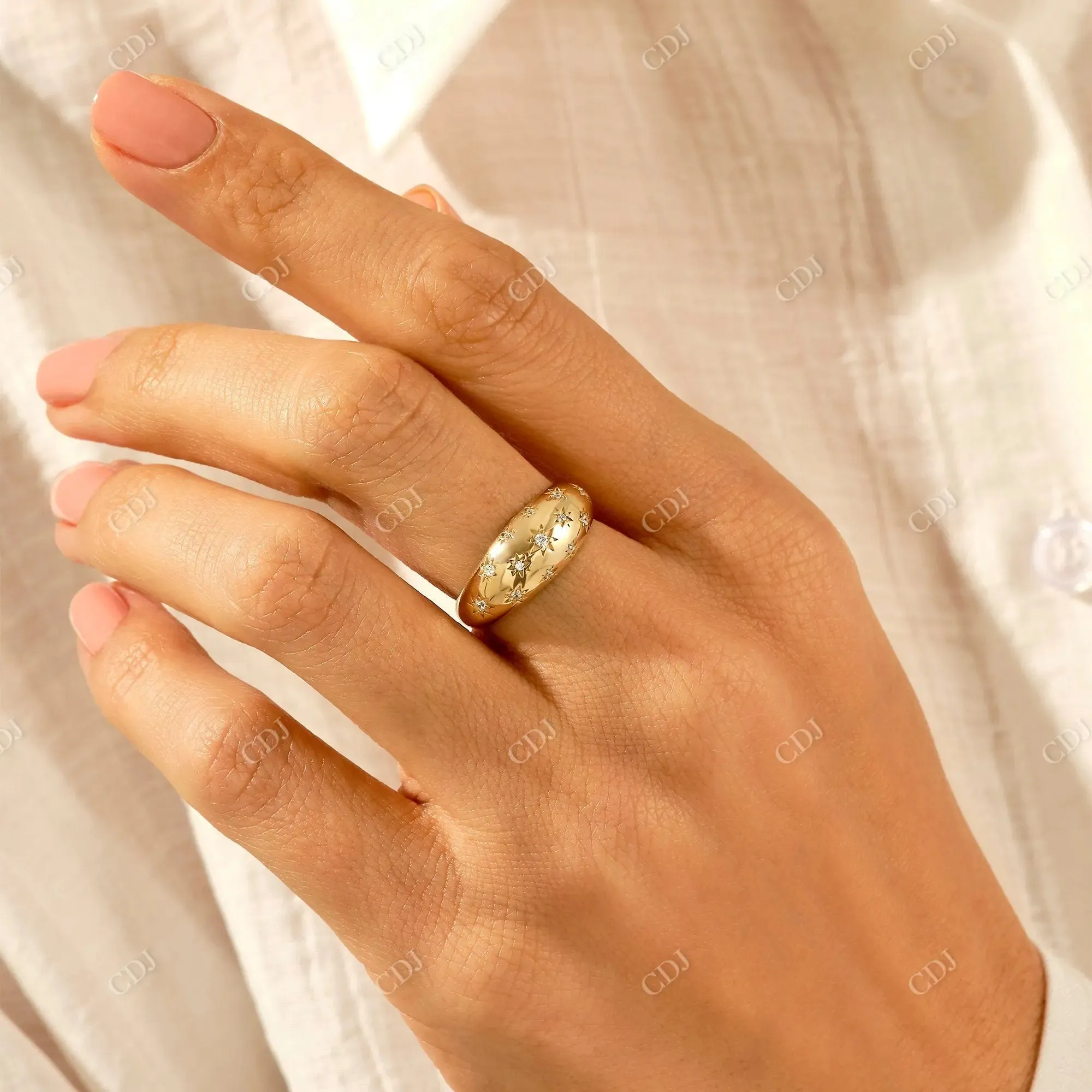 0.12CTW Round Cut Lab Grown Diamond Star Dome Ring