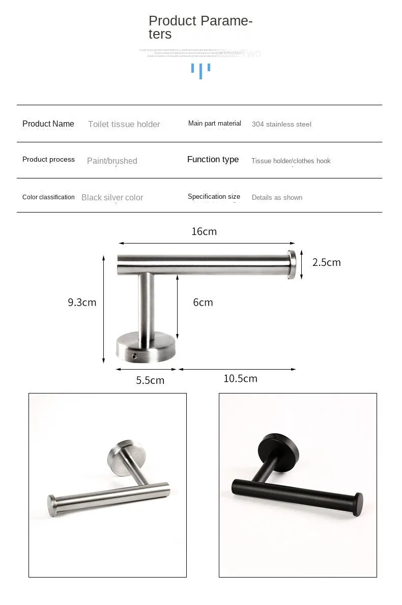 304 Stainless Steel Black Tissue Holder Bathroom Roll Stand Bathroom round Punch