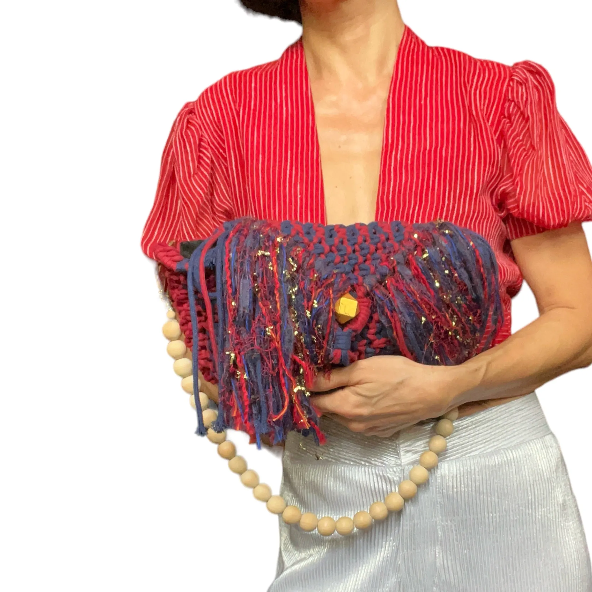 Avery Navy Blue and Burgundy Sparkly Baguette Bag
