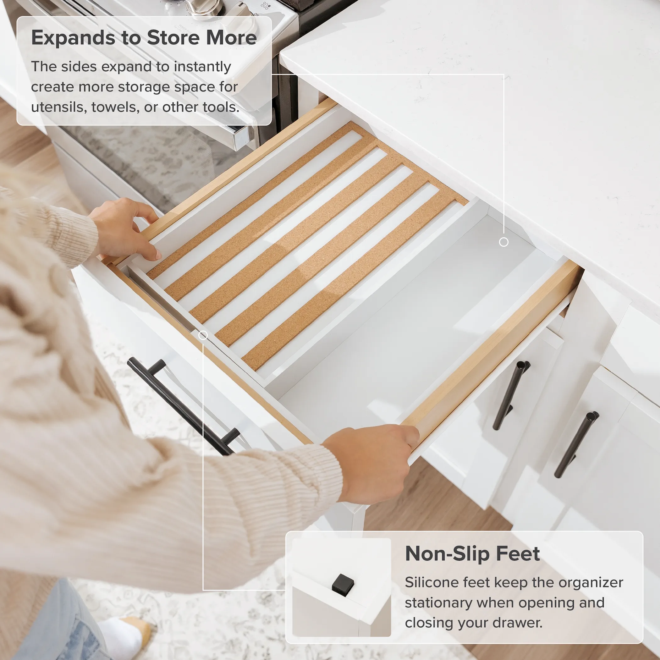 Bamboo Spice Drawer Organizer Whit Finish (Expands 10.5 to 18.5 in)