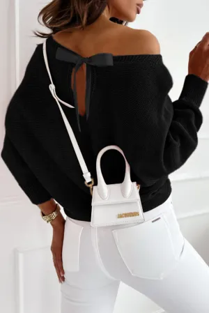 Black Ribbon Bow Knot Dolman Sleeve Sweater