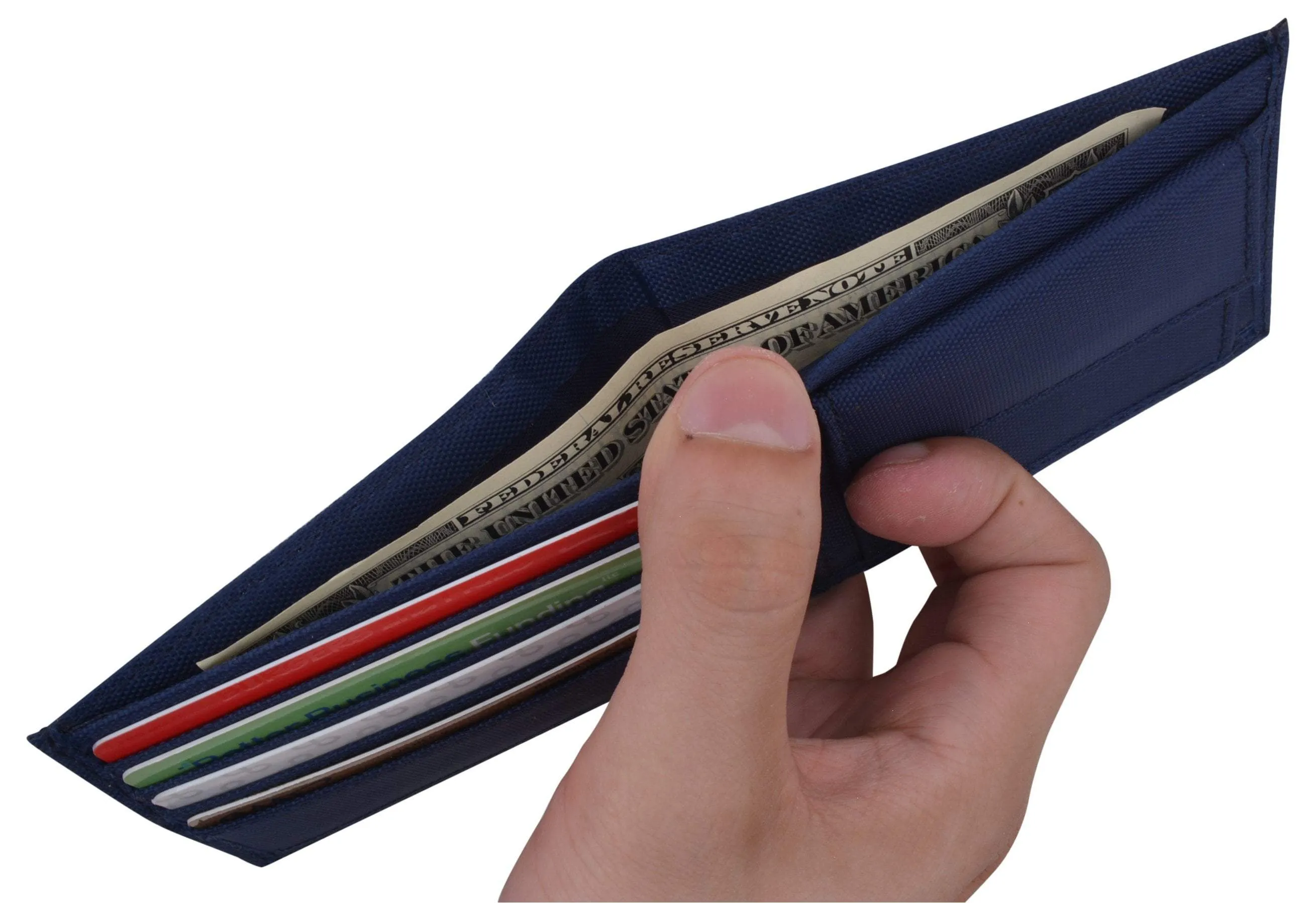 Blue Kids Nylon Card ID Holder with Coin Pocket Bifold Boys Wallet NEW