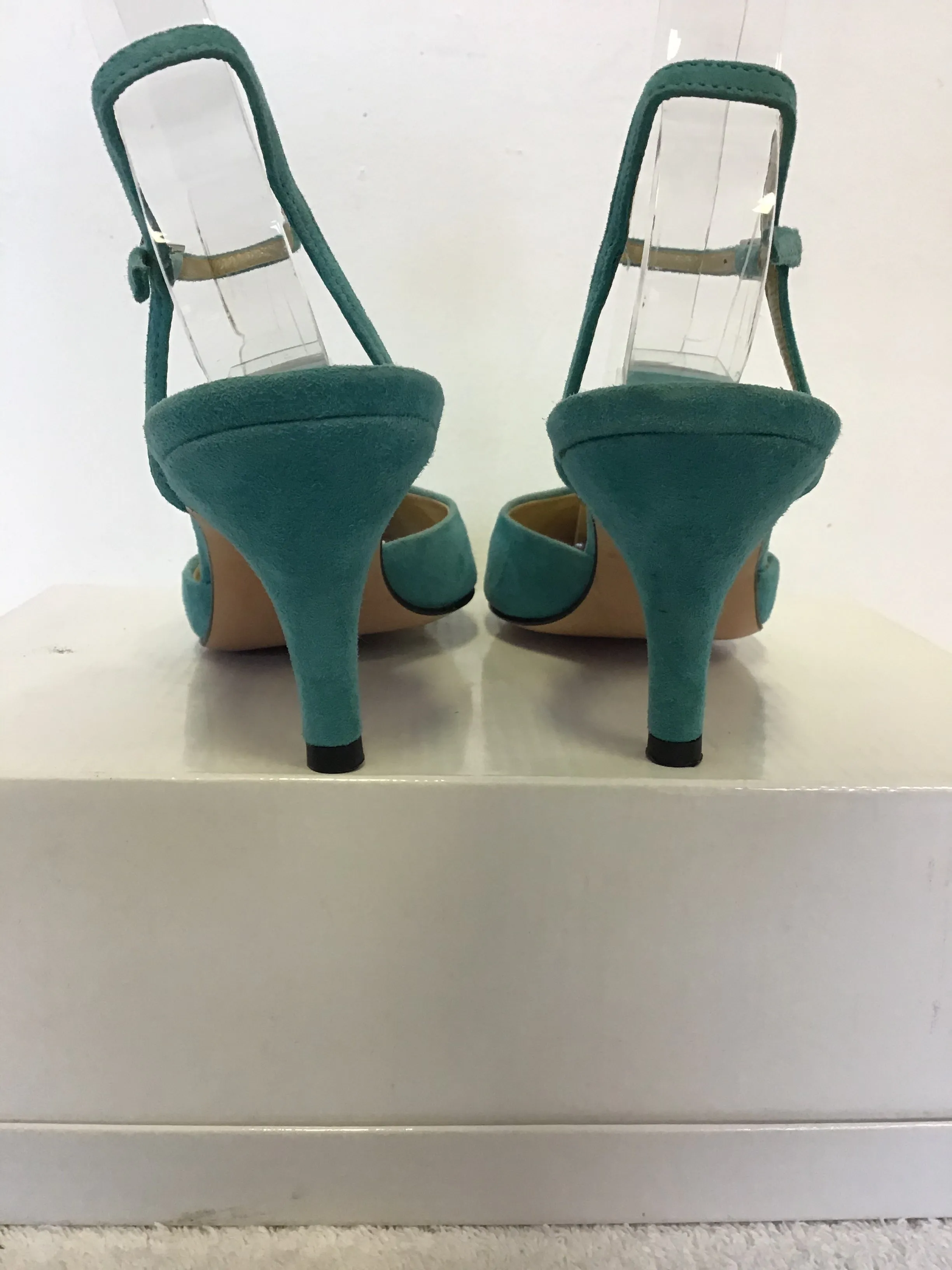 BRAND NEW HOBBS TURQUOISE SUEDE ANKLE STRAP HEELS SIZE 3.5/ 36.5