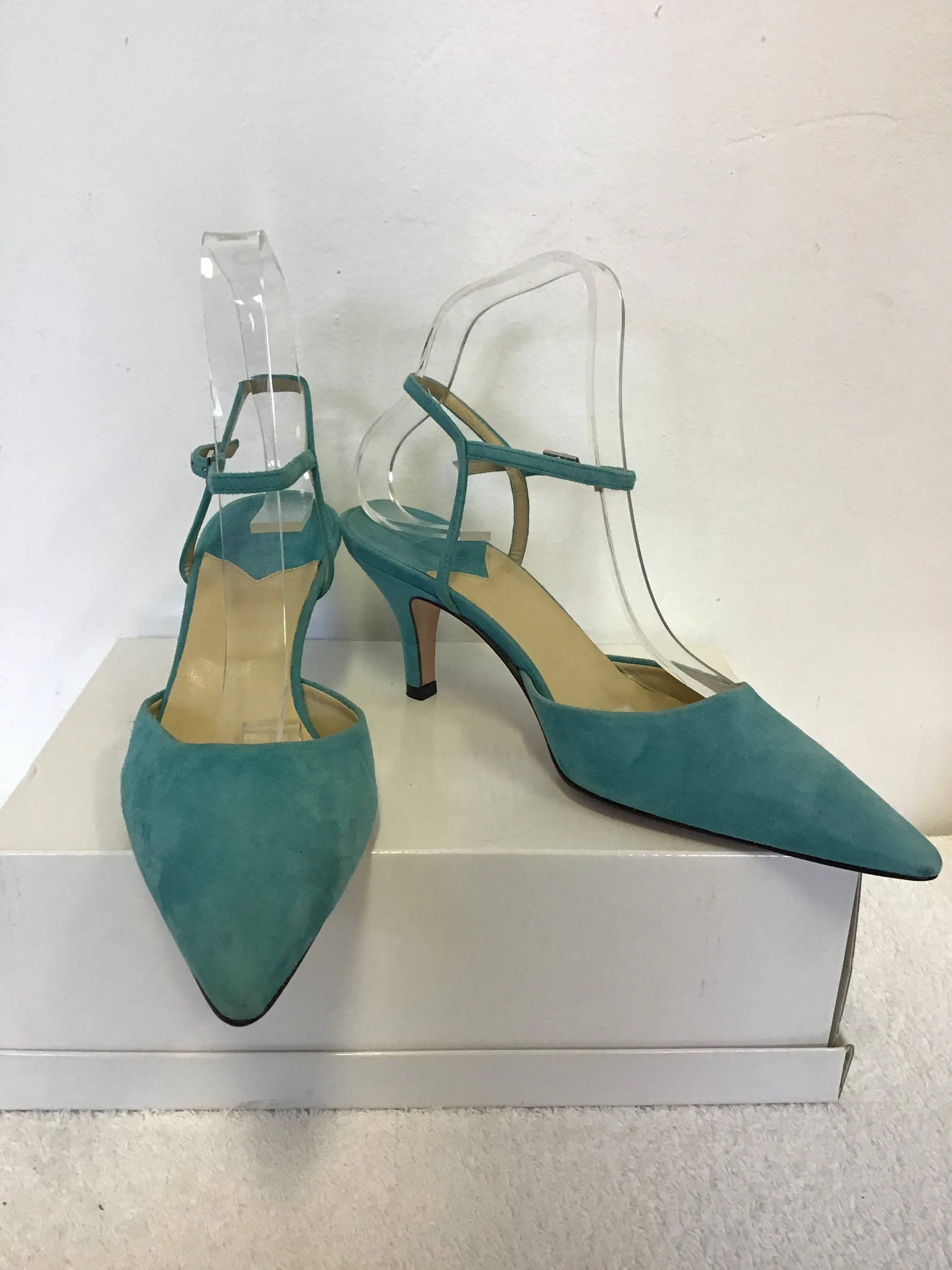 BRAND NEW HOBBS TURQUOISE SUEDE ANKLE STRAP HEELS SIZE 3.5/ 36.5