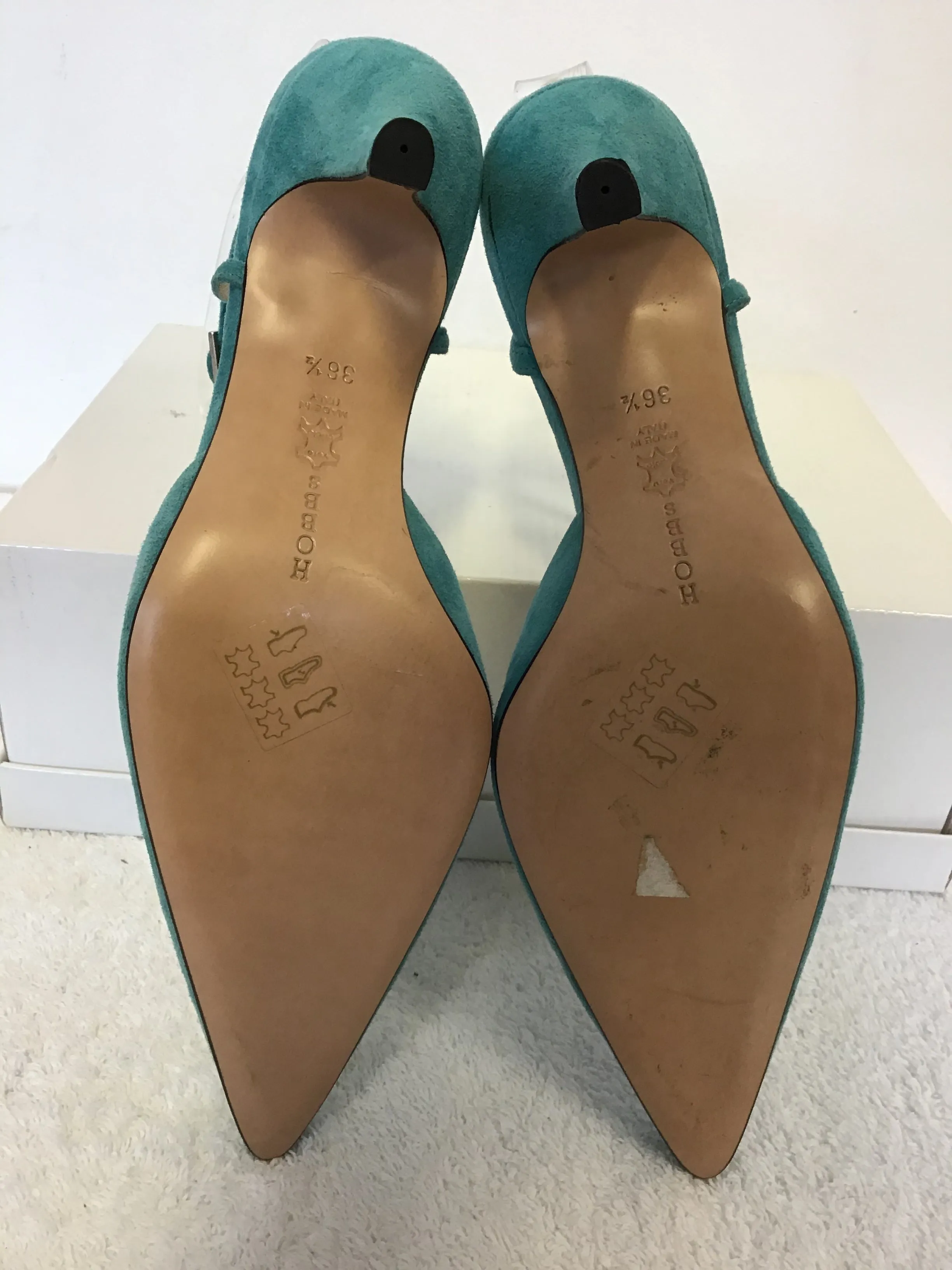 BRAND NEW HOBBS TURQUOISE SUEDE ANKLE STRAP HEELS SIZE 3.5/ 36.5