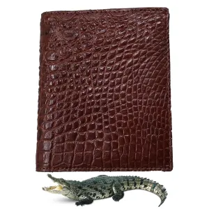 Brown Alligator Skin Bifold Vertical Wallet For Men | Handmade Crocodile Leather Wallet RFID Blocking | VL5687