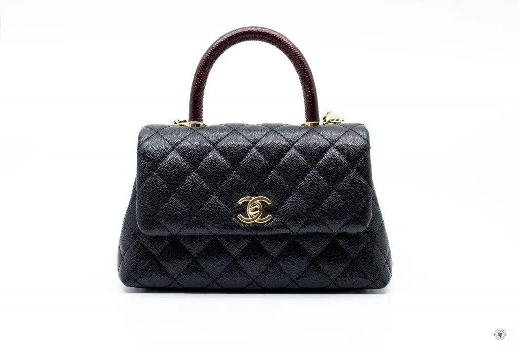 Chanel A92990B05068 Coco Handle Black burgundy Caviar Small Shoulder Bags Pbhw