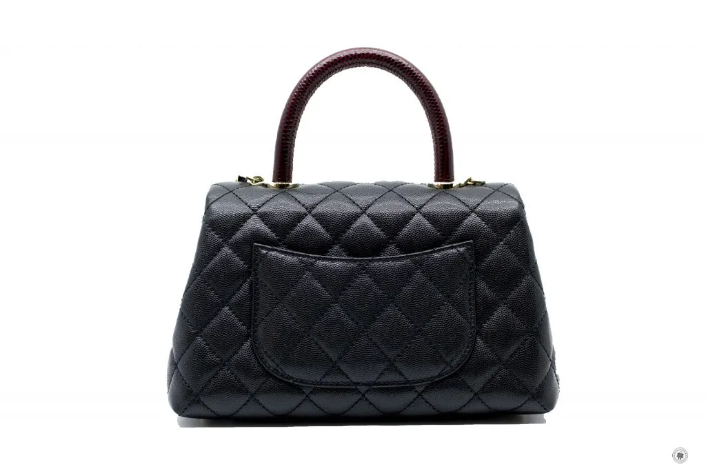 Chanel A92990B05068 Coco Handle Black burgundy Caviar Small Shoulder Bags Pbhw