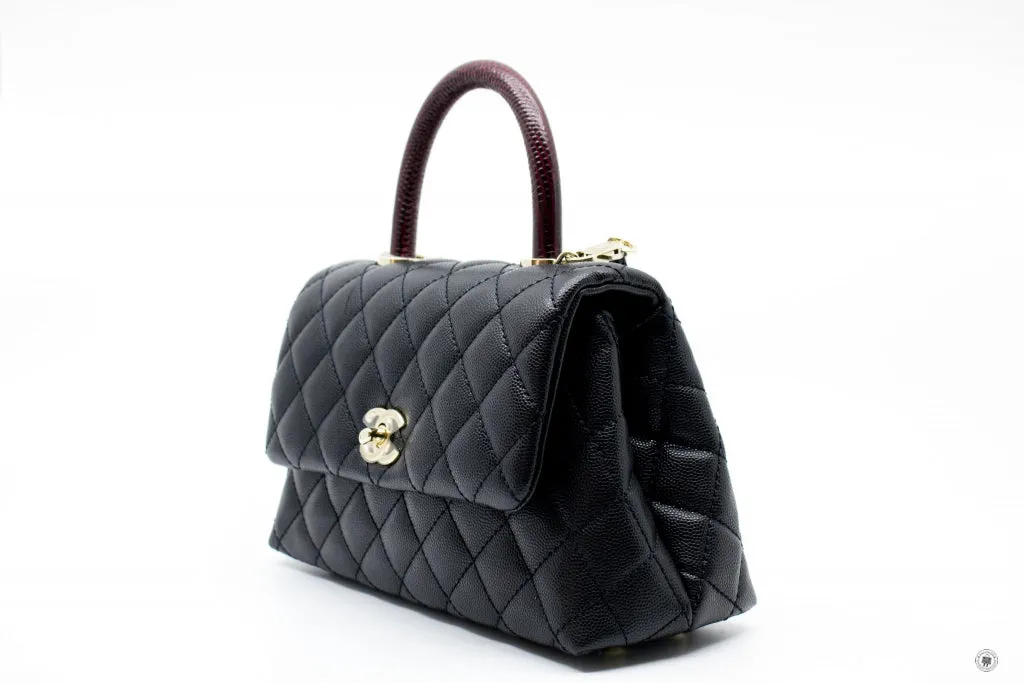 Chanel A92990B05068 Coco Handle Black burgundy Caviar Small Shoulder Bags Pbhw
