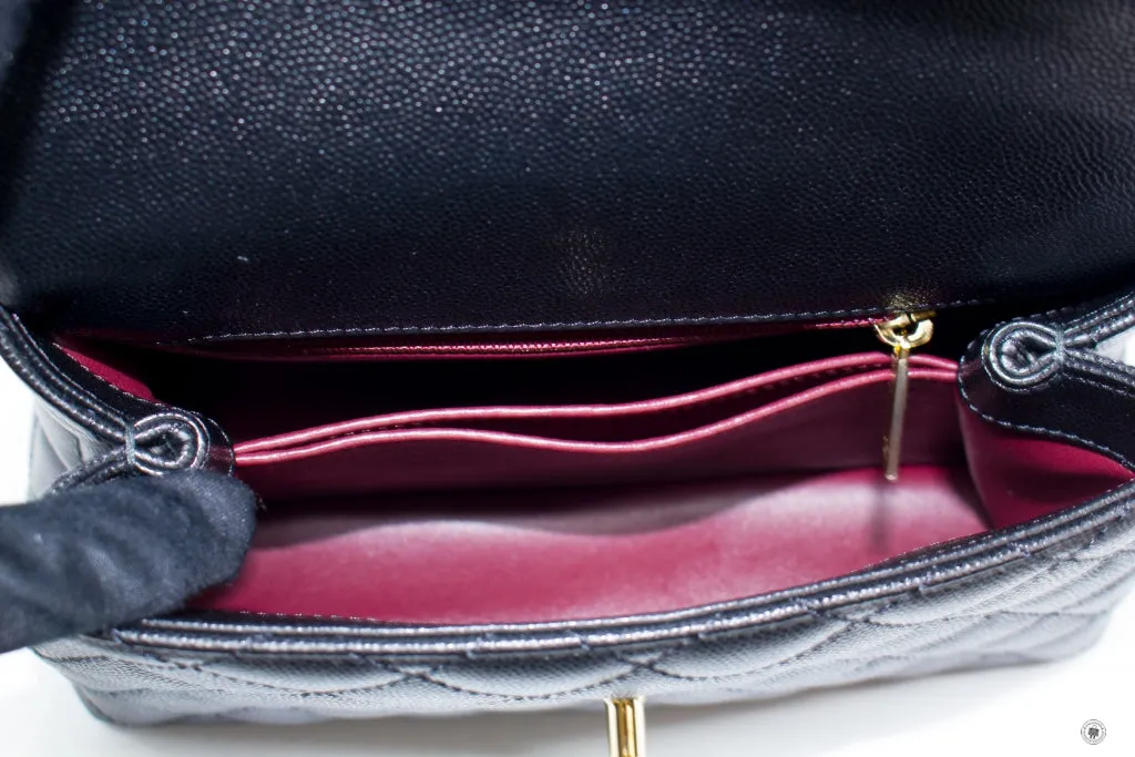 Chanel A92990B05068 Coco Handle Black burgundy Caviar Small Shoulder Bags Pbhw