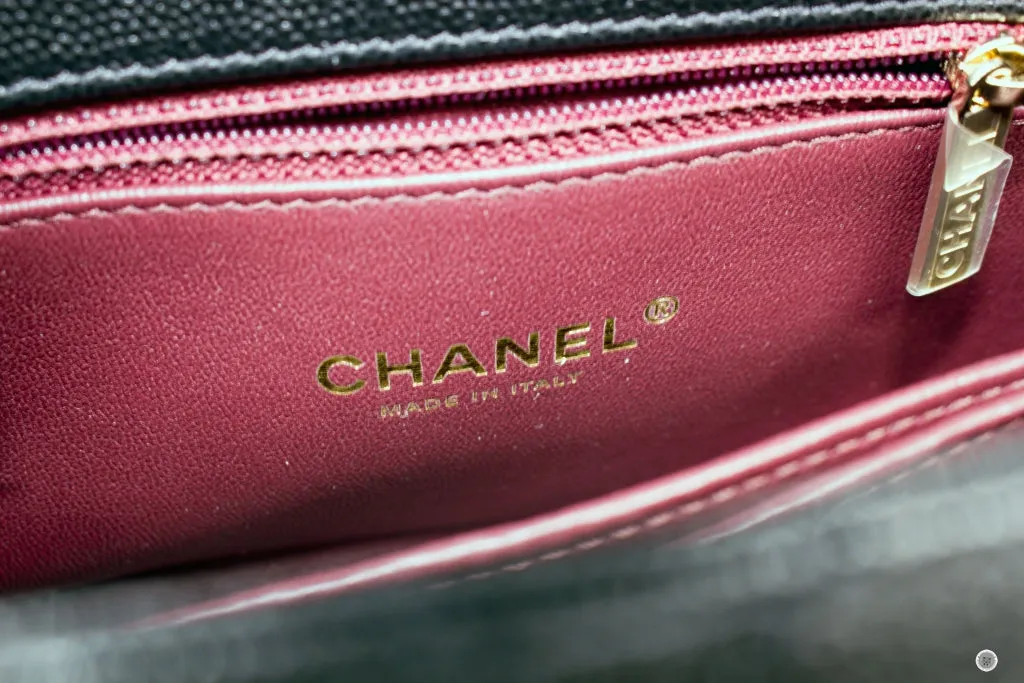 Chanel A92990B05068 Coco Handle Black burgundy Caviar Small Shoulder Bags Pbhw