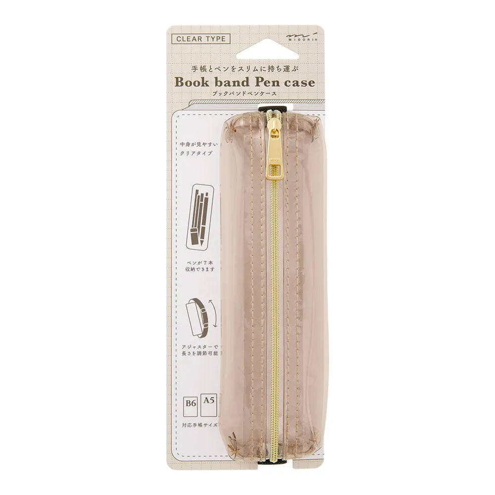 CLEAR BLACK Midori Book Band Pen Case B6-A5 Midori Pen Case Canvas Pen Case Adjustable Midori Adjustable Pencil Case