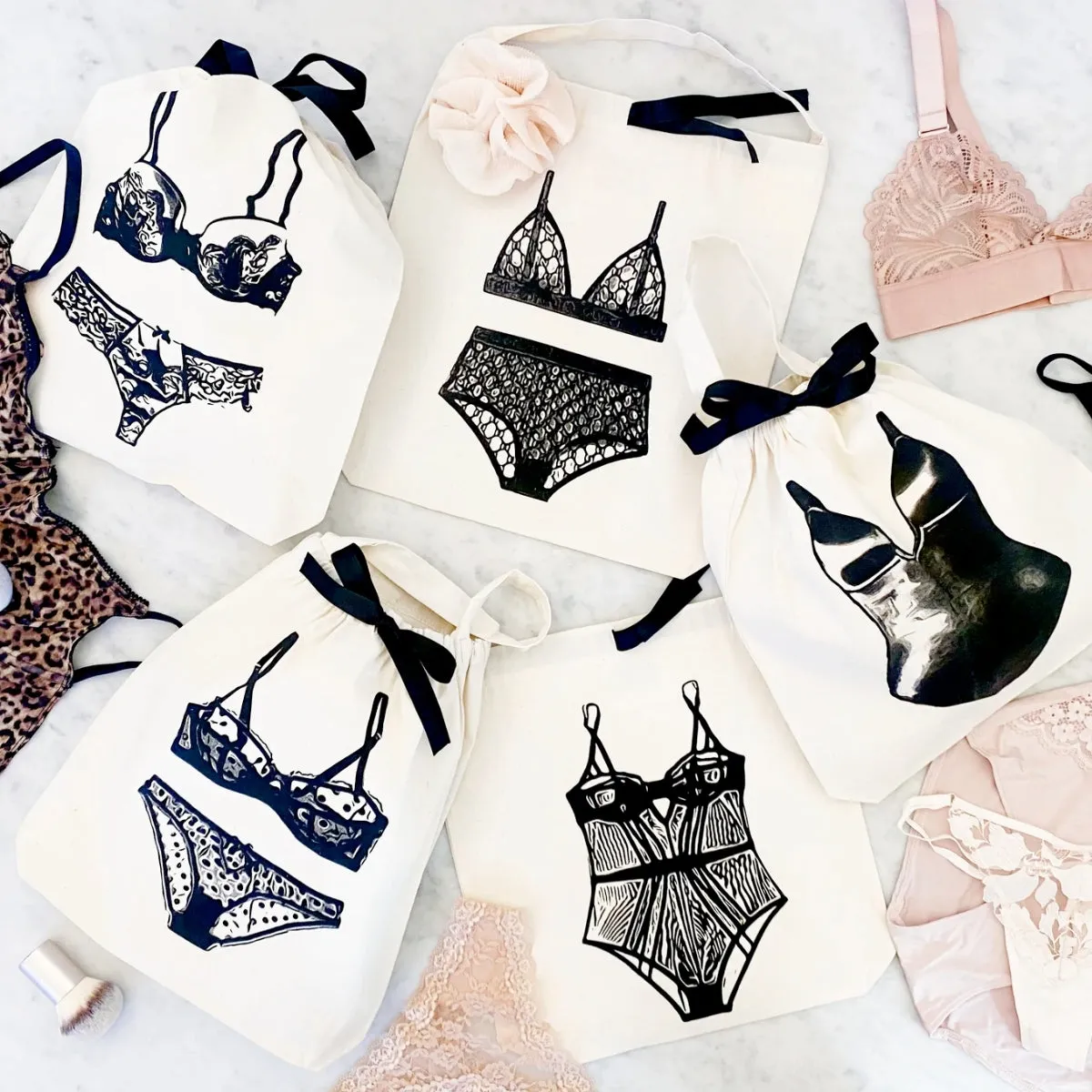Cream Polkadot Lingerie Packing Bag