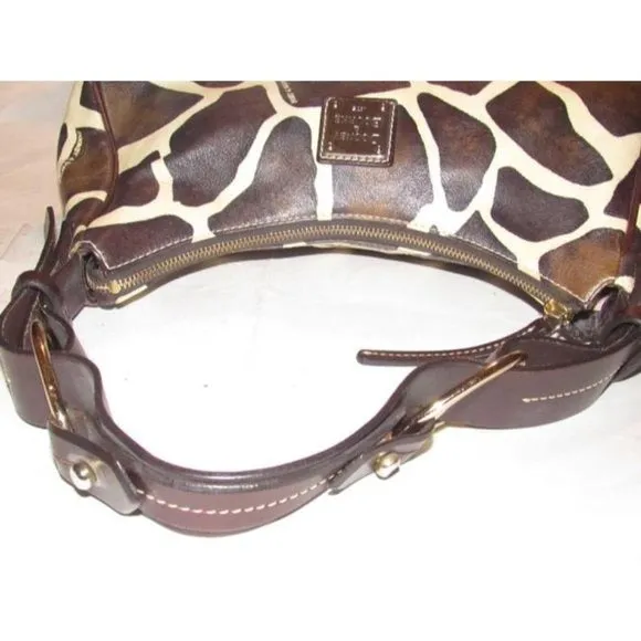 Dooney And Bourke Ivory And Brown Giraffe Print Leather HOBO Purse