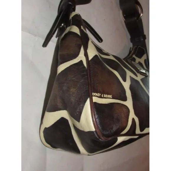 Dooney And Bourke Ivory And Brown Giraffe Print Leather HOBO Purse