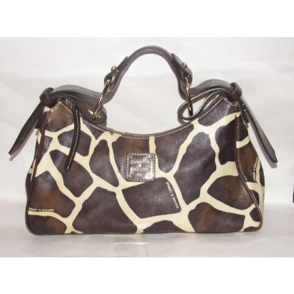 Dooney And Bourke Ivory And Brown Giraffe Print Leather HOBO Purse