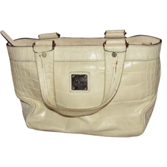 Dooney And Bourke Off White Crocodile Embossed Leather Satchel Tote