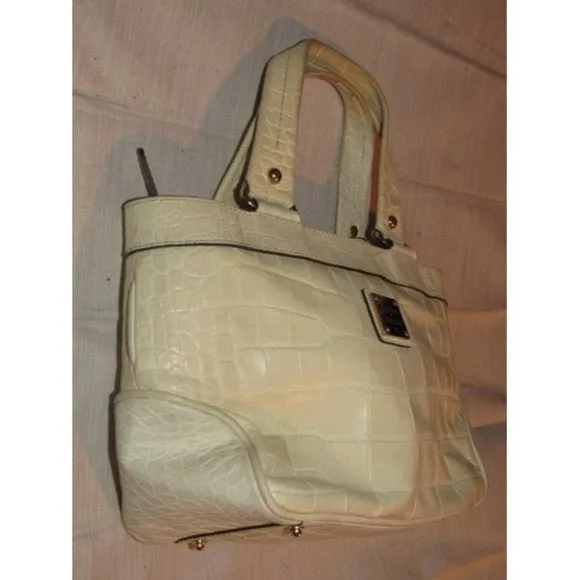 Dooney And Bourke Off White Crocodile Embossed Leather Satchel Tote
