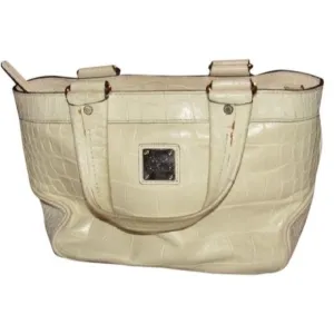 Dooney And Bourke Off White Crocodile Embossed Leather Satchel Tote