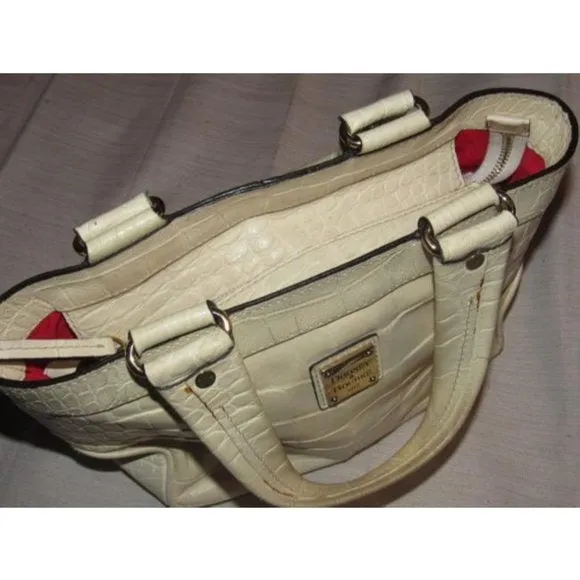 Dooney And Bourke Off White Crocodile Embossed Leather Satchel Tote