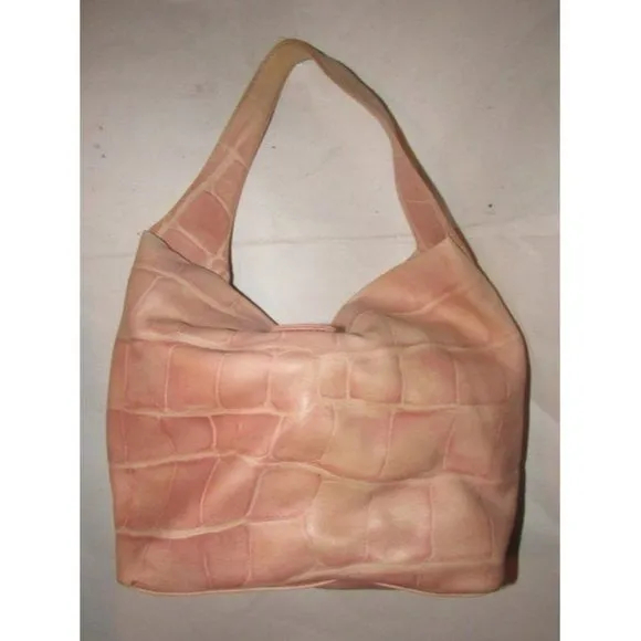 Dooney And Bourke Pink Crocodile Embossed Leather Hobo Bag