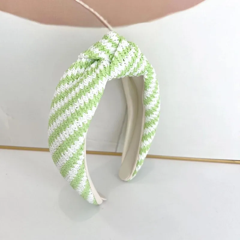 Elegant Lady Sweet Color Block Straw Hair Band