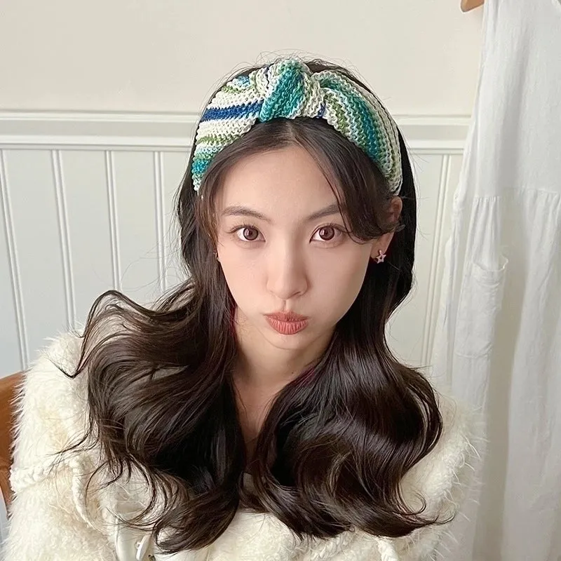 Elegant Lady Sweet Color Block Straw Hair Band