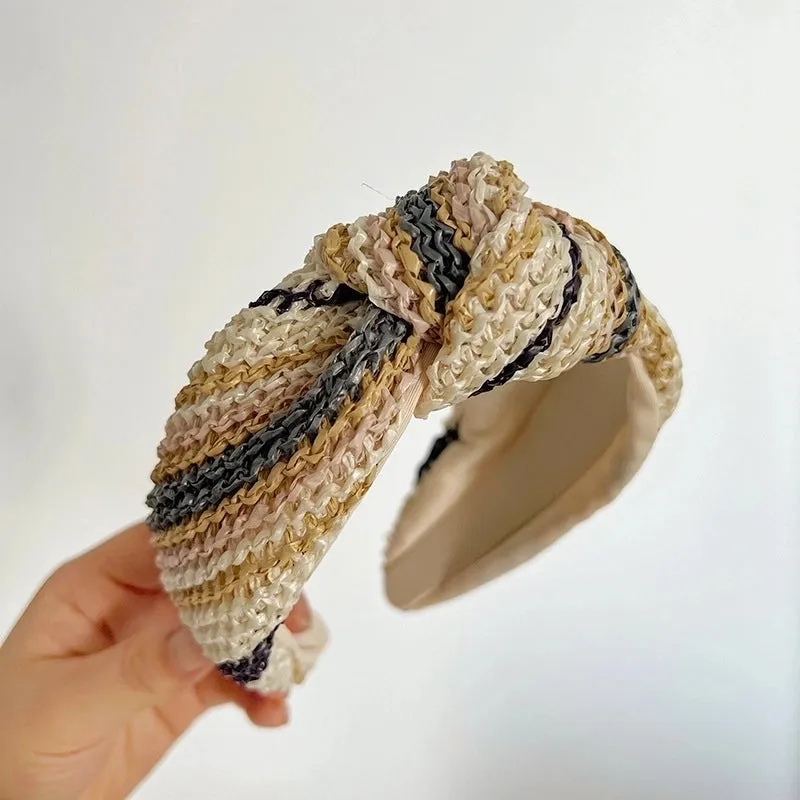 Elegant Lady Sweet Color Block Straw Hair Band