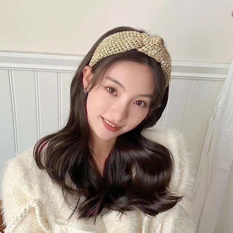 Elegant Lady Sweet Color Block Straw Hair Band