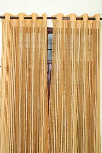 Exporthub 2 Piece Fancy Sparkling Sheer Strip Net Curtains - Door - 7 Ft, Golden