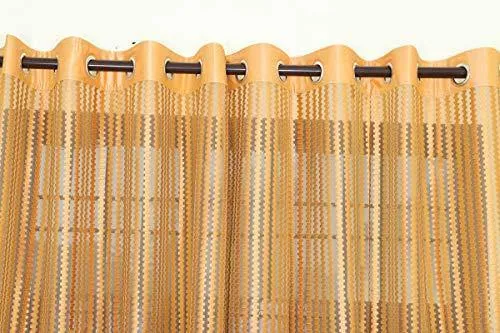 Exporthub 2 Piece Fancy Sparkling Sheer Strip Net Curtains - Door - 7 Ft, Golden