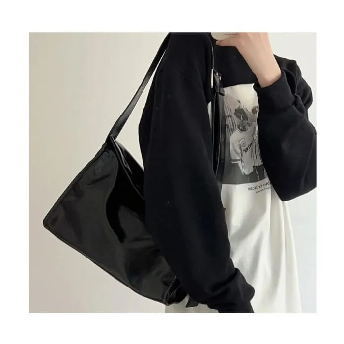 Faux Leather Plain Flap Shoulder Bag