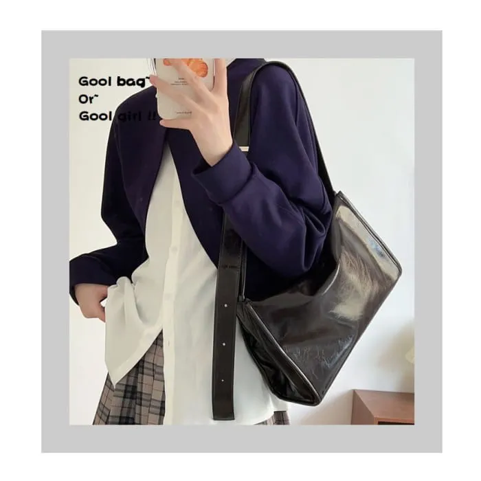Faux Leather Plain Flap Shoulder Bag