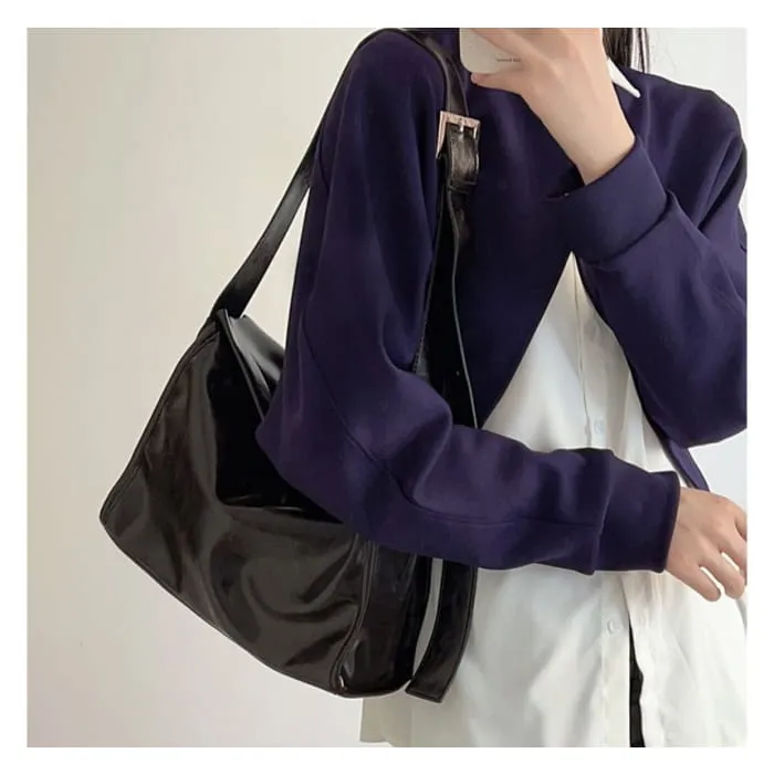 Faux Leather Plain Flap Shoulder Bag