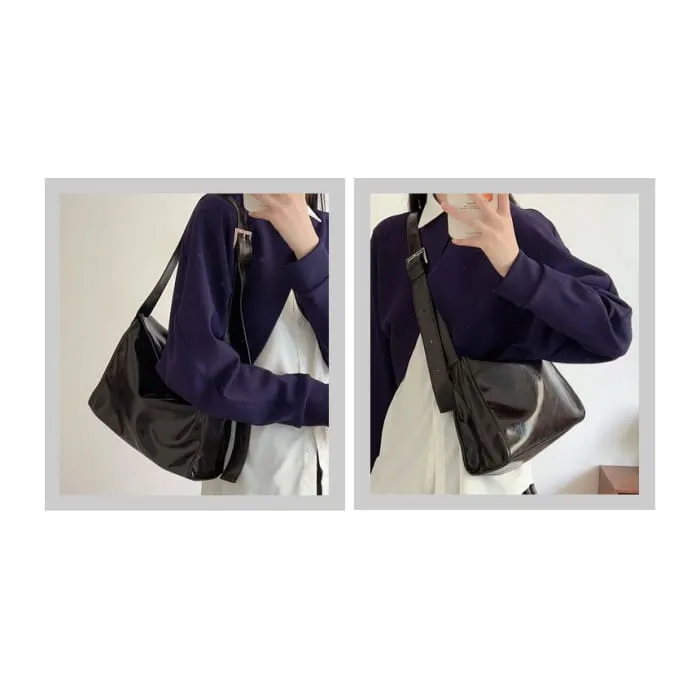 Faux Leather Plain Flap Shoulder Bag