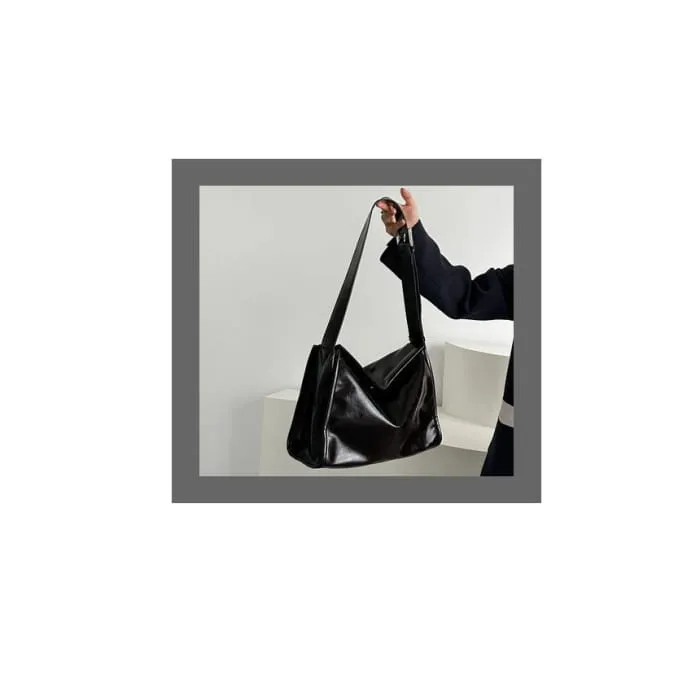 Faux Leather Plain Flap Shoulder Bag