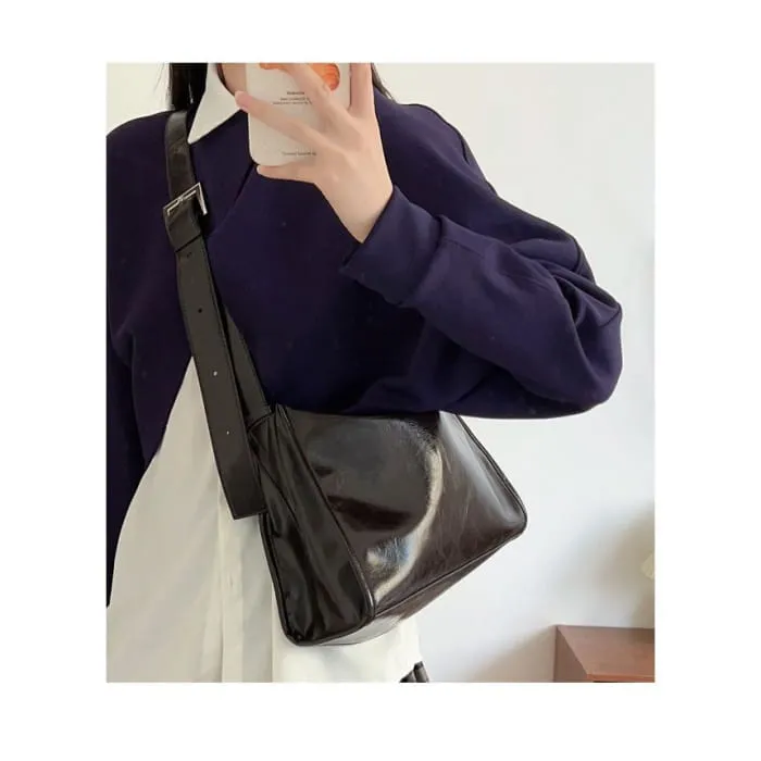 Faux Leather Plain Flap Shoulder Bag