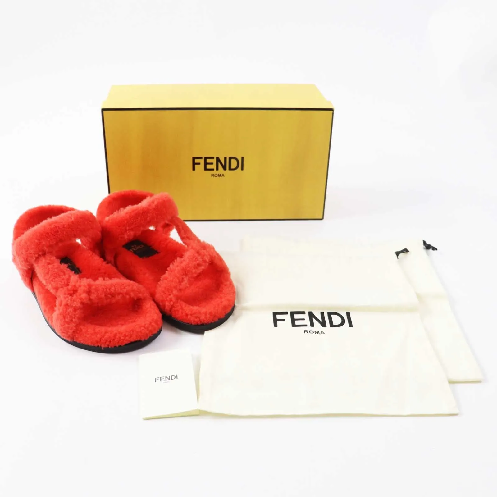 FENDI Sandals 8X8229 Sheep Fur Mouton Red type 37