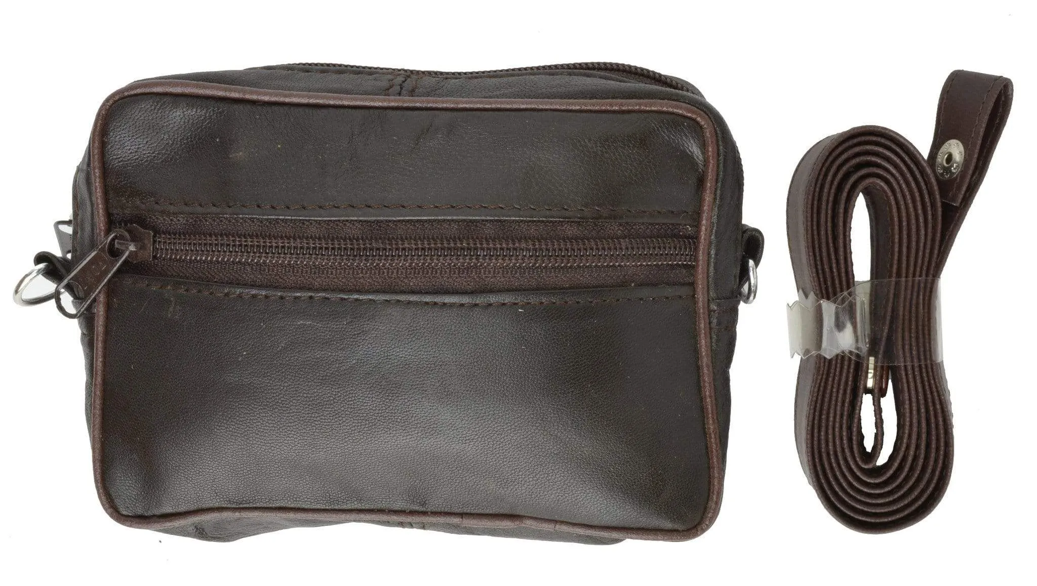 Genuine Leather Zippered Organizer Pouch with Detachable Shoulder Strap 115 (C)