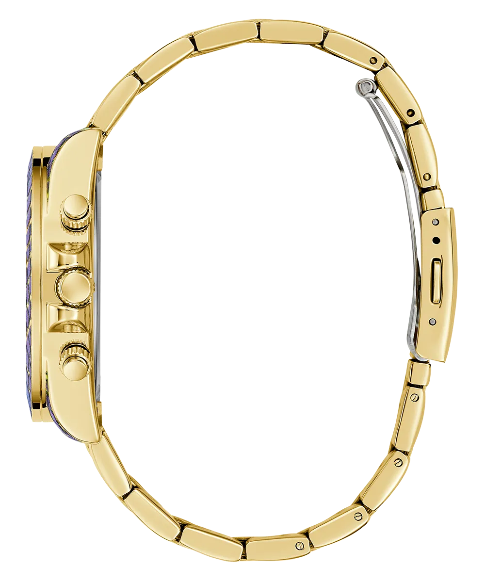 GUESS Ladies Blue Purple Gold Tone Multi-function Watch