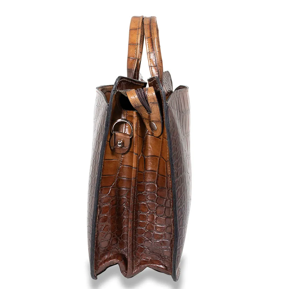 Hand Brushed Croco Double Gusset Top Zip Briefcase #K202