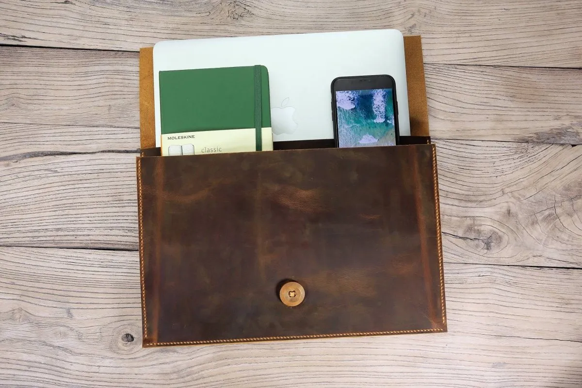 Handmade leather macbook sleeve case for 2024 macbook pro 13 15