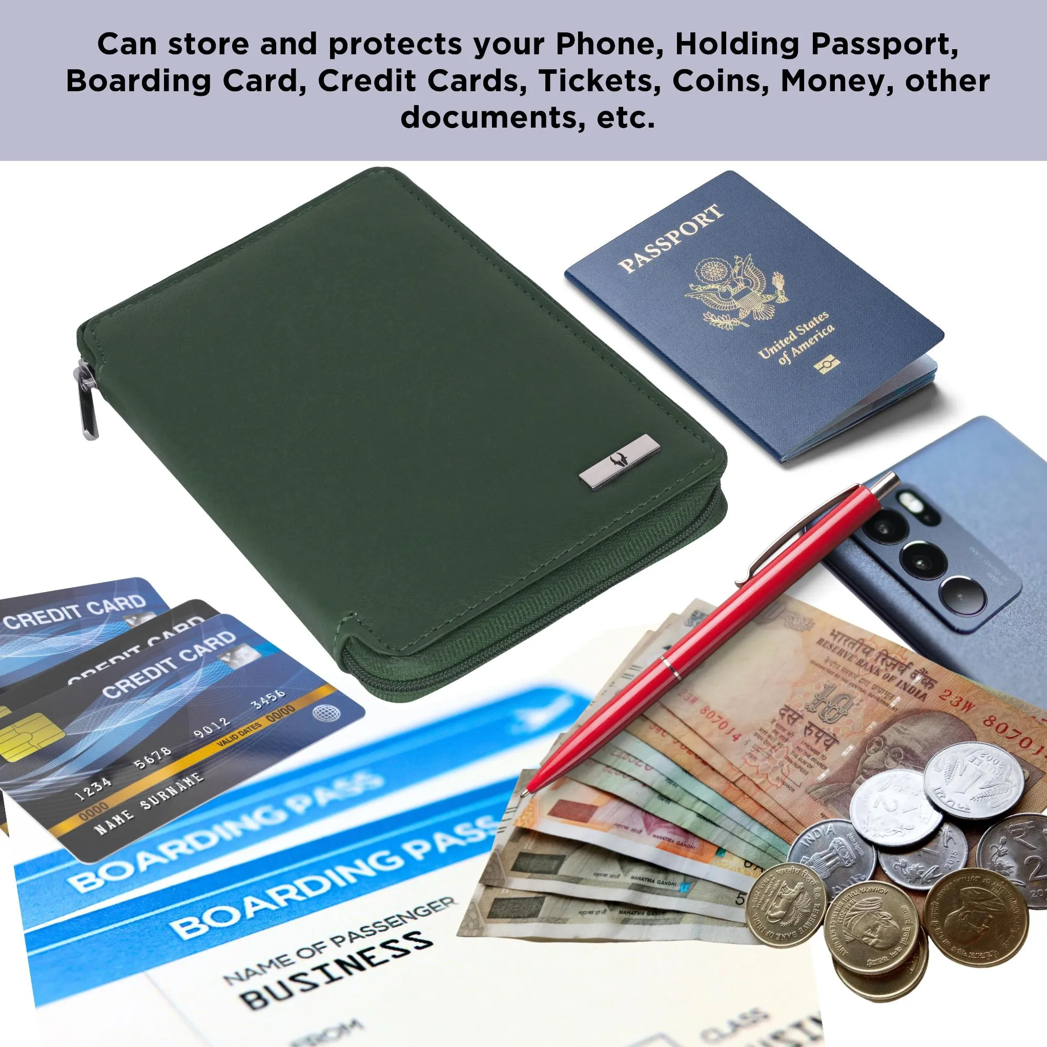 HUDSON RFID Protected Maroon Leather Passport Holder for Men & Women