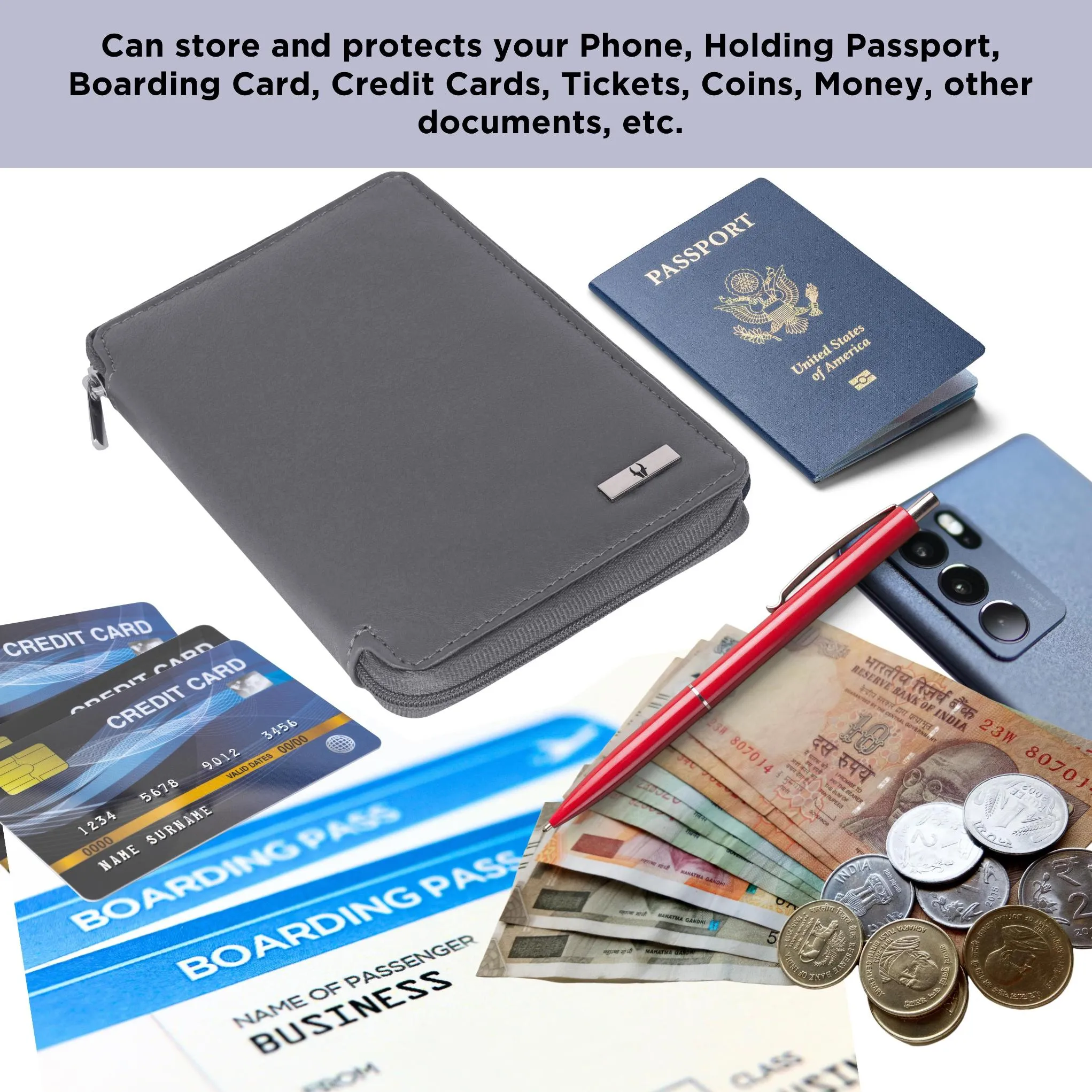 HUDSON RFID Protected Maroon Leather Passport Holder for Men & Women