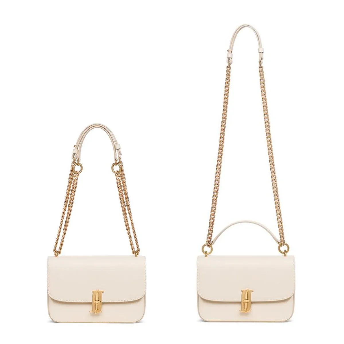 J.ESTINA DELLA SM Shoulder Crossbody Tote Cream White Leather Metal Chain Adjustable Strap Minyoung Park PICK / from Seoul, Korea