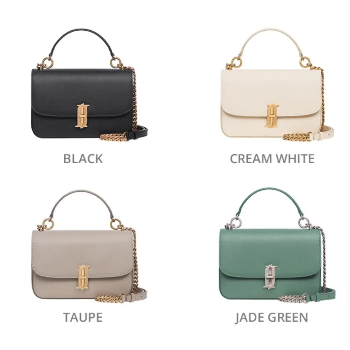 J.ESTINA DELLA SM Shoulder Crossbody Tote Cream White Leather Metal Chain Adjustable Strap Minyoung Park PICK / from Seoul, Korea