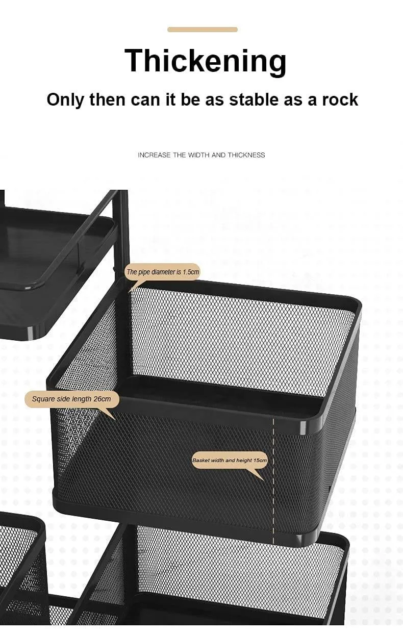 Kitchen Trolley Kitchen Organizer Items And kitchen accessories items for Kitchen Storage Rack Square Design Fruits & Vegetable Onion Cutlery ,Jars Container Kitchen Trolley with Wheels Black