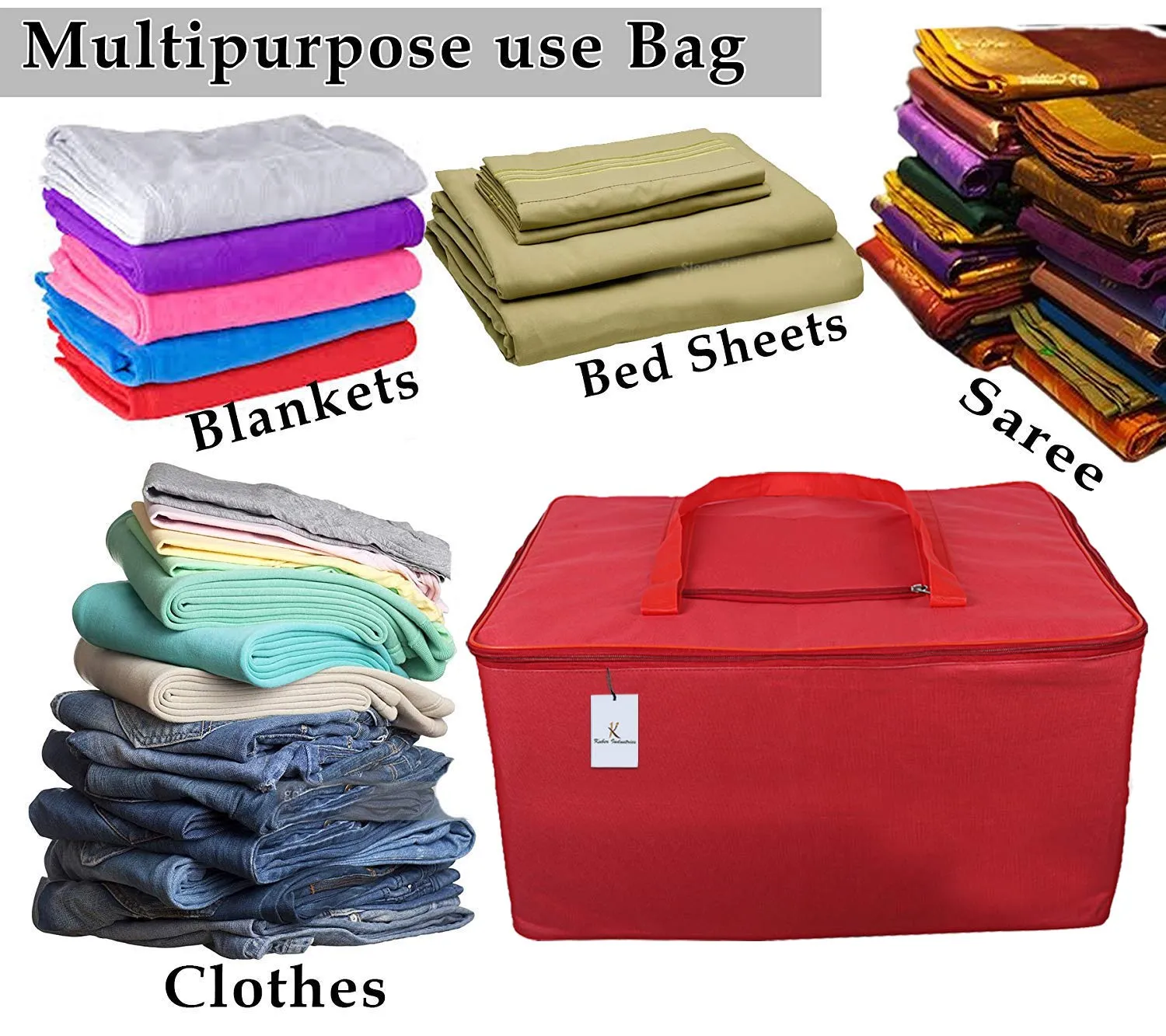 Kuber Industries Rexine 3 Pcs Jumbo Underbed Moisture Proof Storage Bag with Zipper Closure and Handle (Red) -CTKTC6325