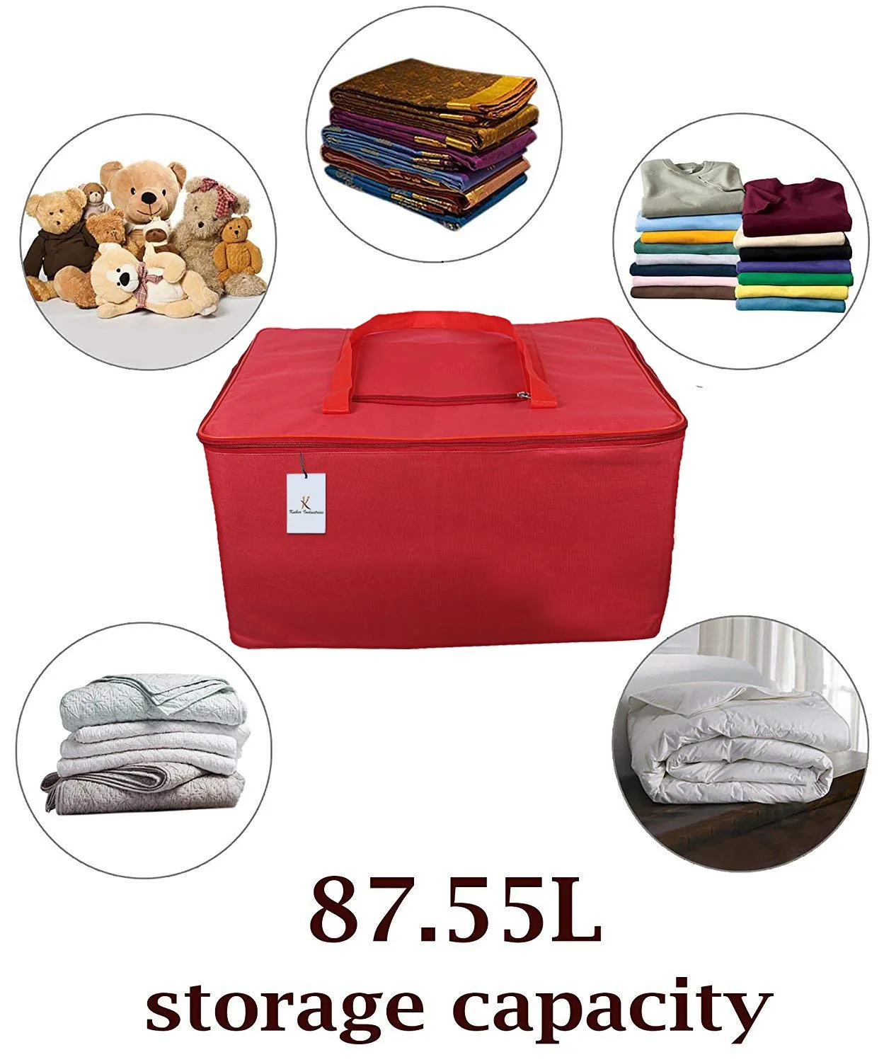Kuber Industries Rexine 3 Pcs Jumbo Underbed Moisture Proof Storage Bag with Zipper Closure and Handle (Red) -CTKTC6325